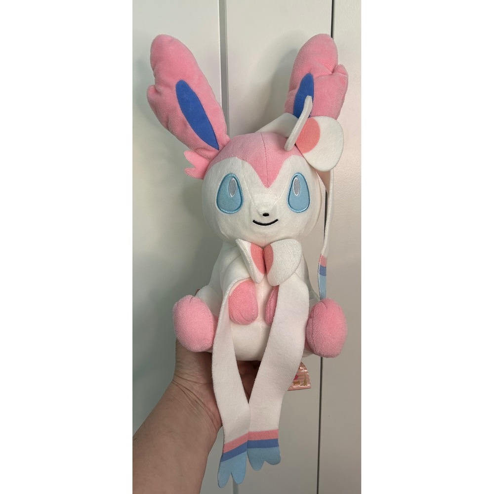 Banpresto Pokemon I Love Eevee Sylveon Plush Pink White Blue Sitting Toy 10 inch